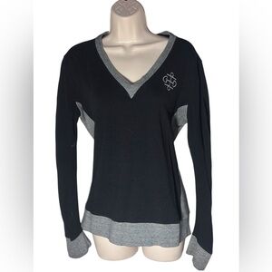 Two Bits Equestrian Horseback Riding V-neck Black And Gray Sweater Women Size 3